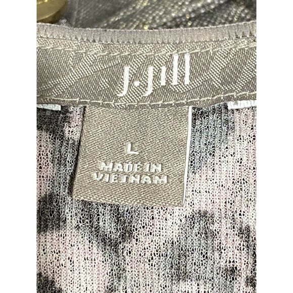 J. Jill Size L Faux Wrap Pink Gray Print 3/4 Sleeve V Neck lightweight Top - Picture 5 of 9
